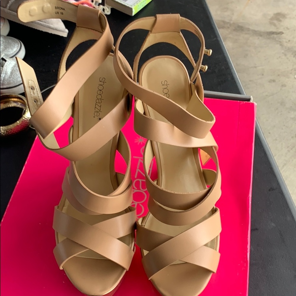 Beige Faux Leather Platform Sandals
